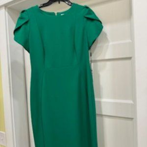 CALVIN KLEIN Tulip-Sleeve Scuba-Crepe Sheath Dress, Size 10, Kelly Green